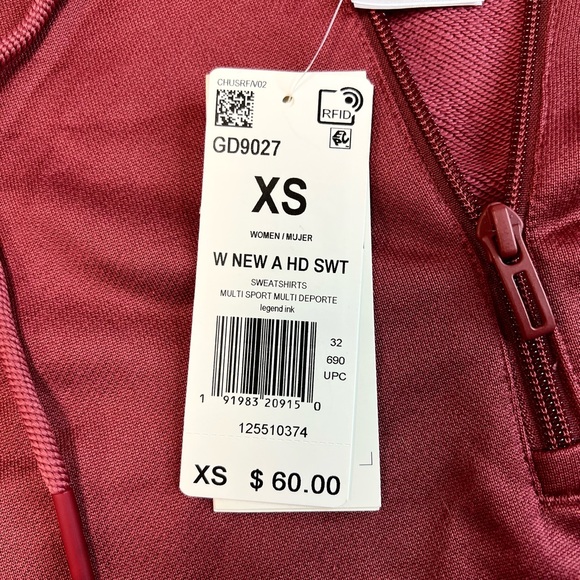 NWT Adidas Womens Hooded Sweat Pullover Top Maroon/Navy Size XS - Picture 11 of 12